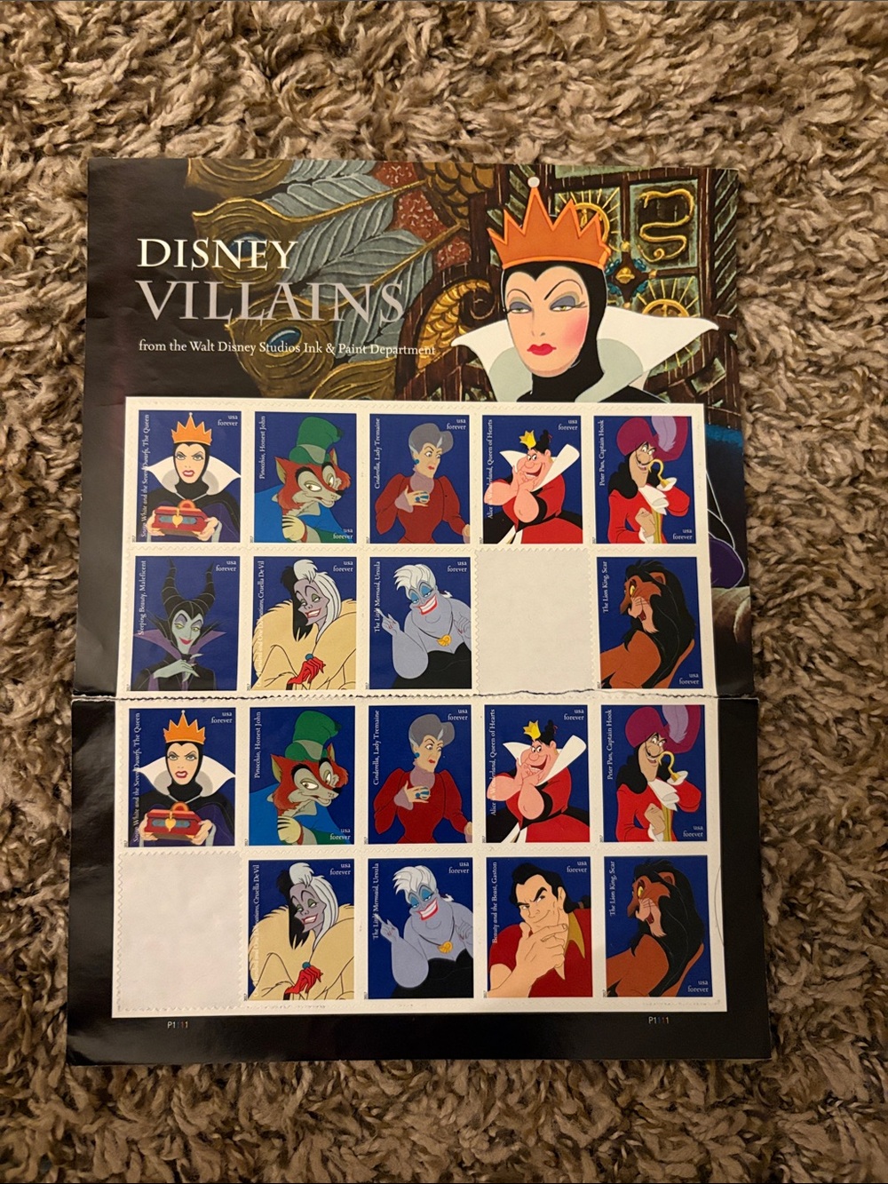 USPS Forever Collectible Stamps Disney Villains 18 count, 2017